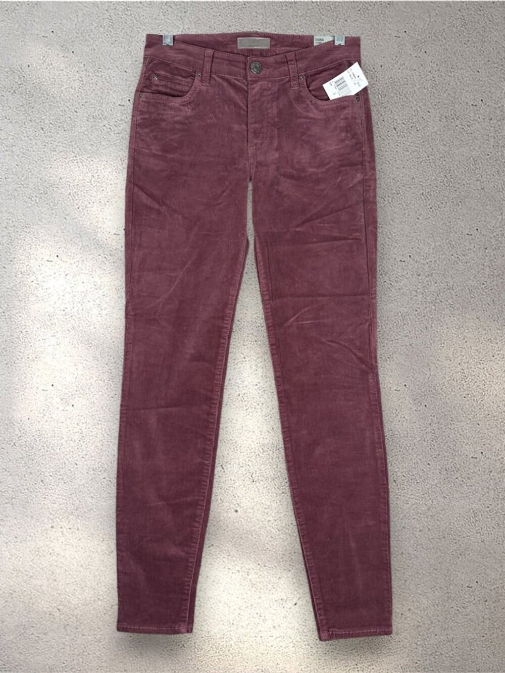 NWT KUT From The Kloth Diana Skinny Corduroy Pants Women's 0 Mauve Preppy Office